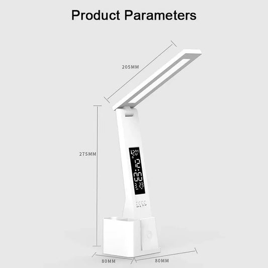 Foldable Dimmable Desk Lamp With Pen LED Clock